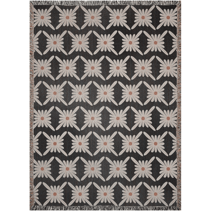 Modern Black and White Daisy Woven Cotton Throw Blankets - Taylor Bassam