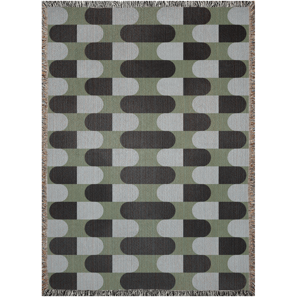 Modern Blue and Green Geometric Woven Throw Blanket