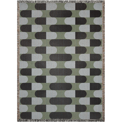 Modern Blue and Green Geometric Woven Throw Blanket