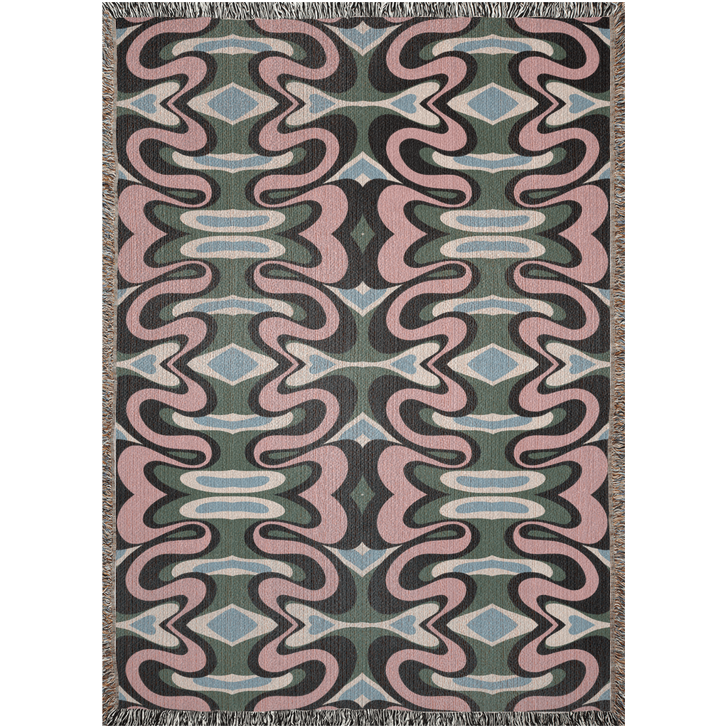 Vibrant Psychedelic Cotton Blanket in Green, Pink, Blue, and Black