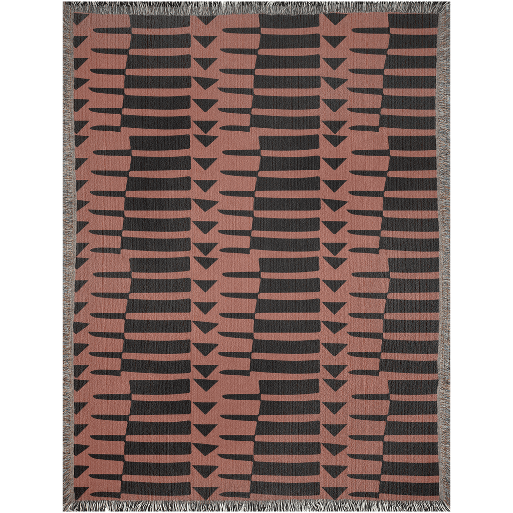 Modern Abstract Terracotta and Black Geometric Woven Blanket