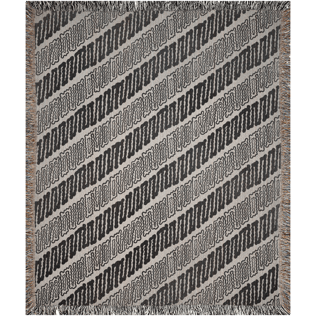 Beige and Black Abstract Modern Stripes Woven Cotton Throw Blankets - Taylor Bassam