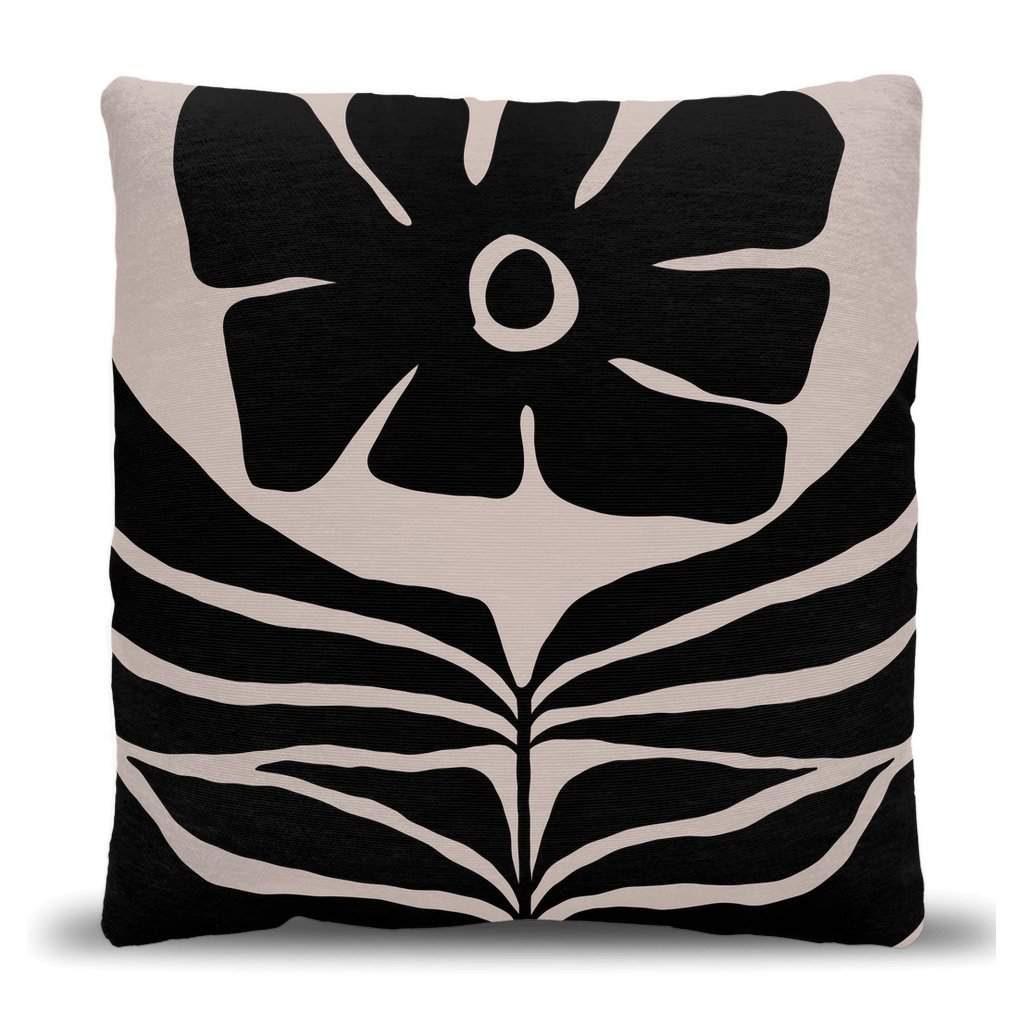 Black and Beige Bold Floral Woven Pillow