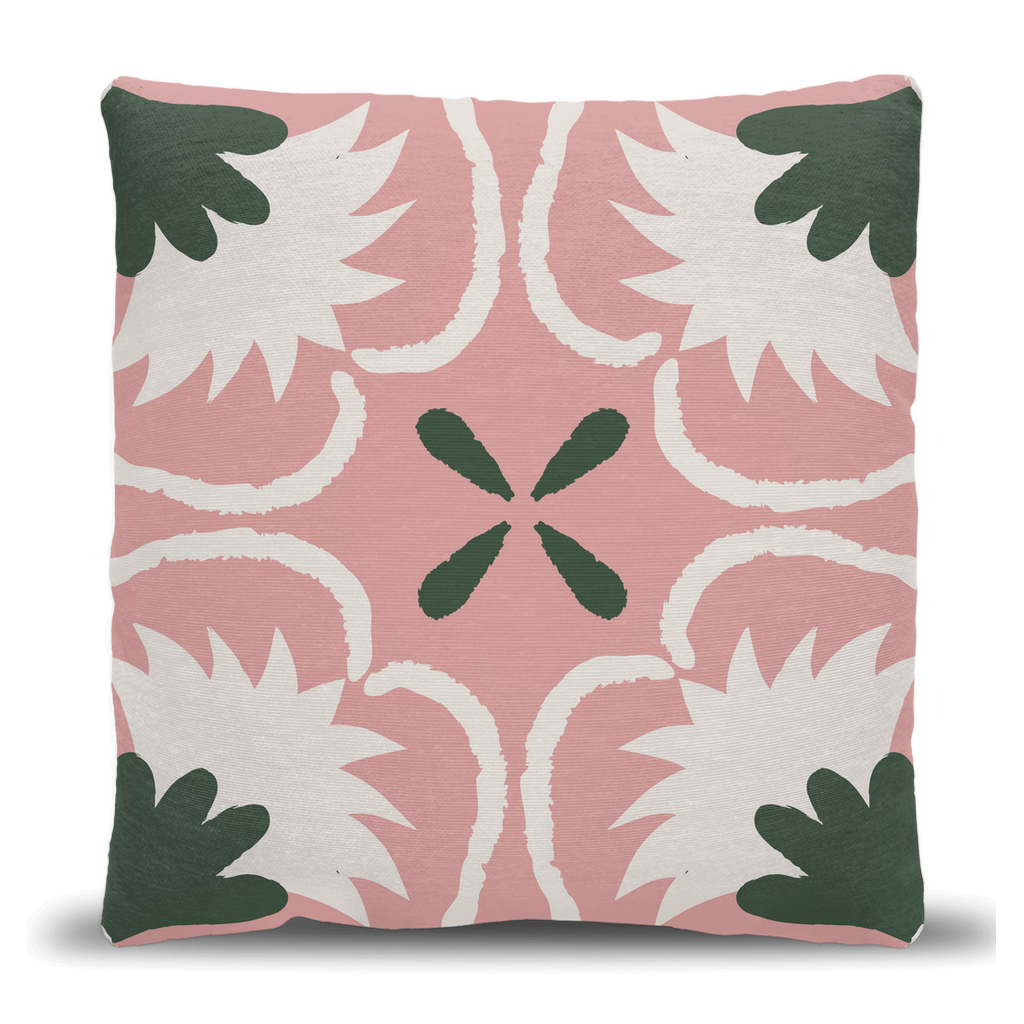 Pink and Green Floral Abstract Woven Pillow