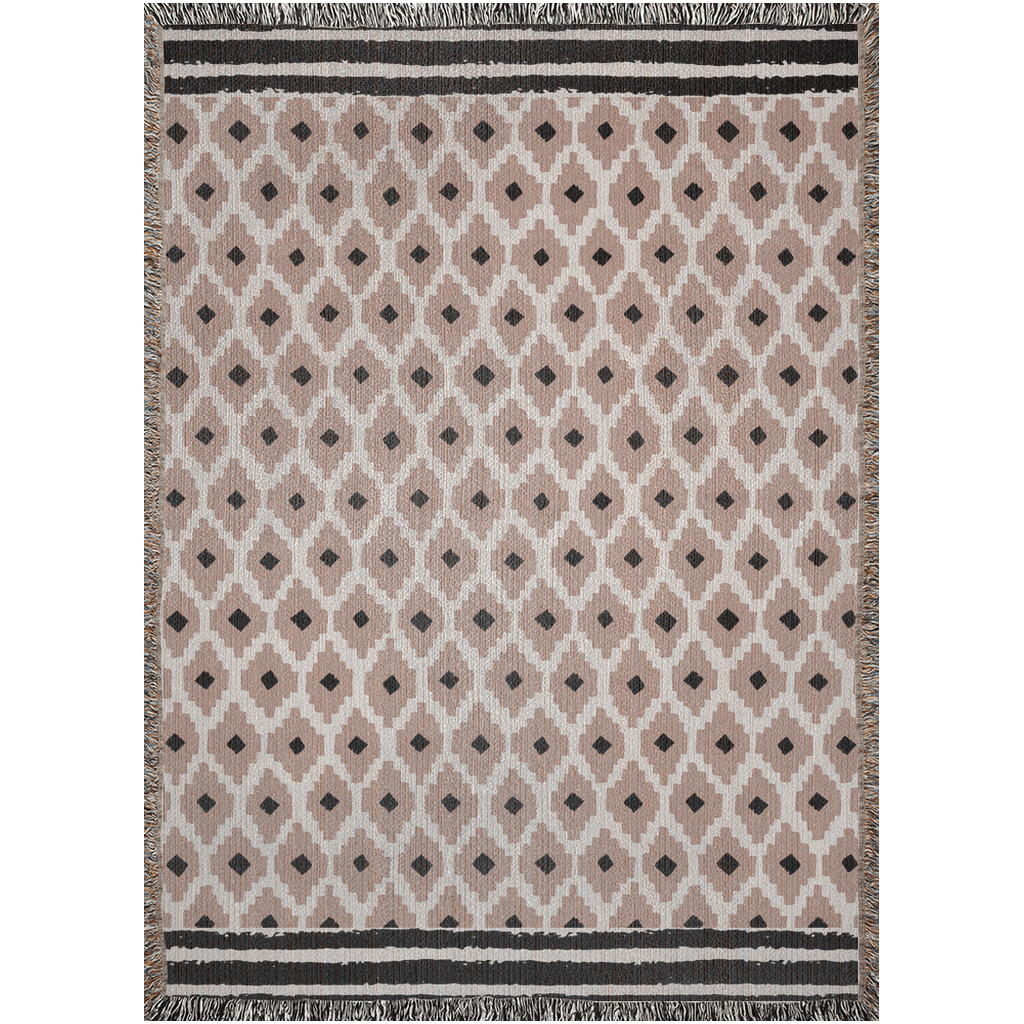 Diamond Trellis Woven Cotton Blanket in Beige and Black