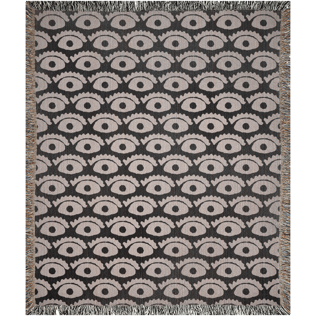All-Seeing Eye Woven Cotton Blanket in Black and Beige