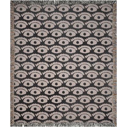 All-Seeing Eye Woven Cotton Blanket in Black and Beige