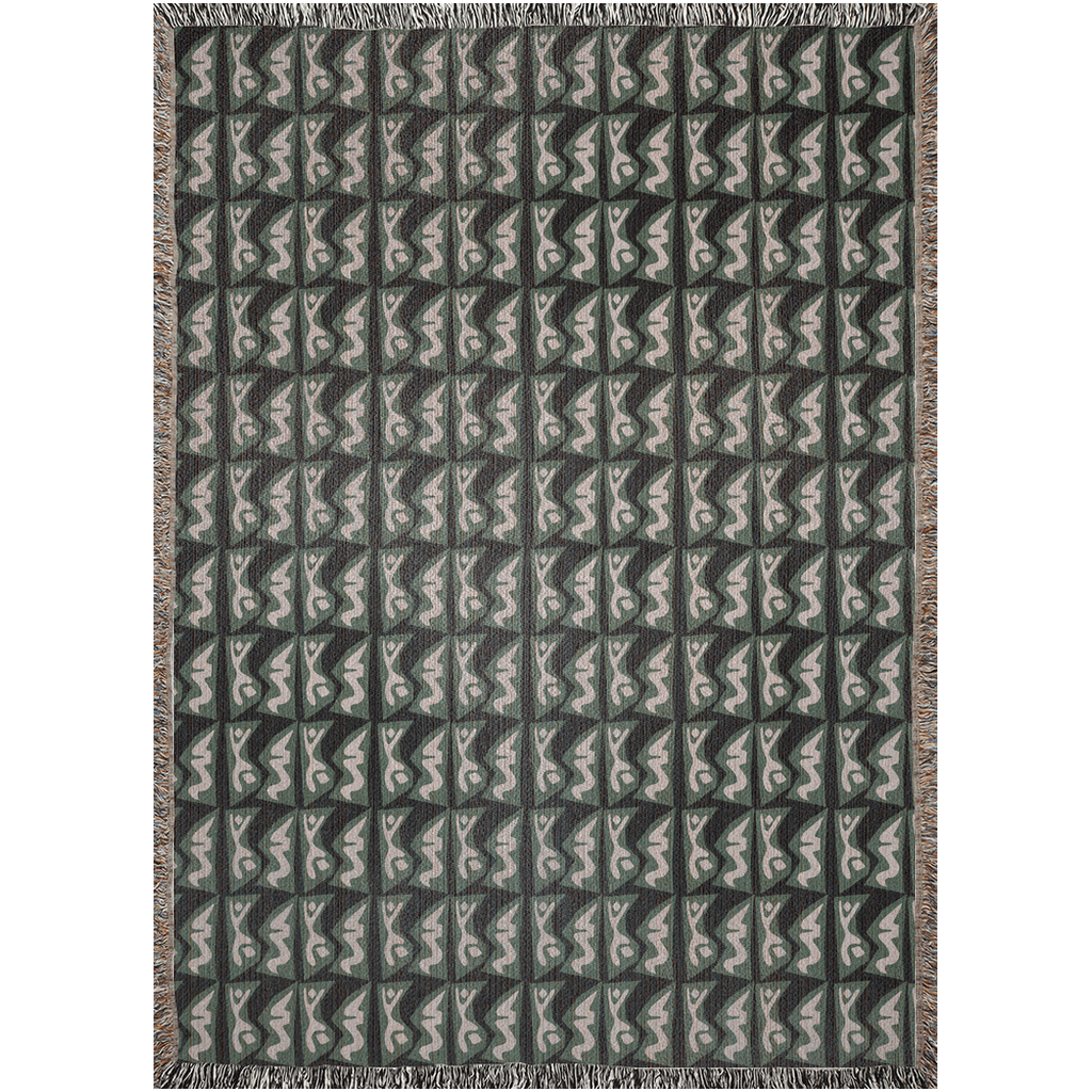 Green and Beige Abstract Modern Woven Cotton Blanket