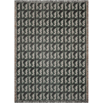 Green and Beige Abstract Modern Woven Cotton Blanket