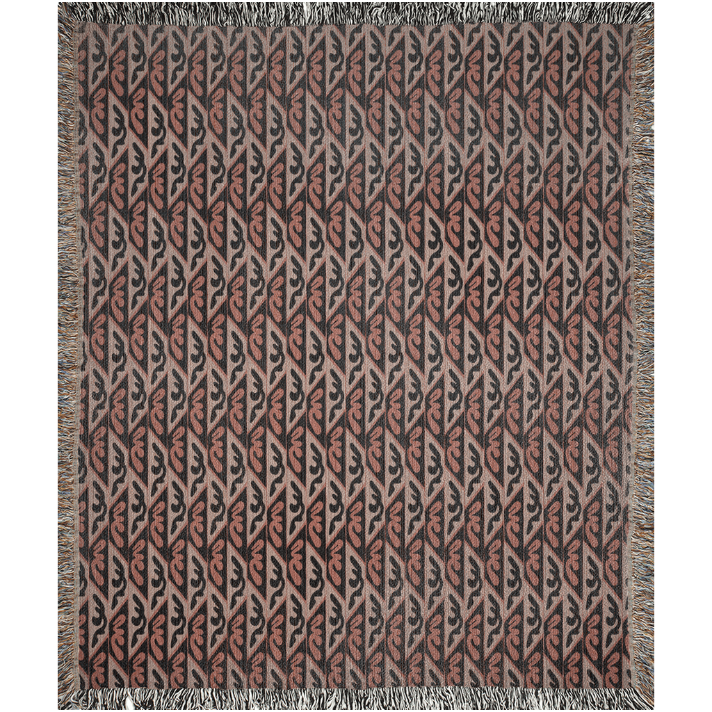 Terracotta, Black, and Beige Geometric Woven Cotton Blanket