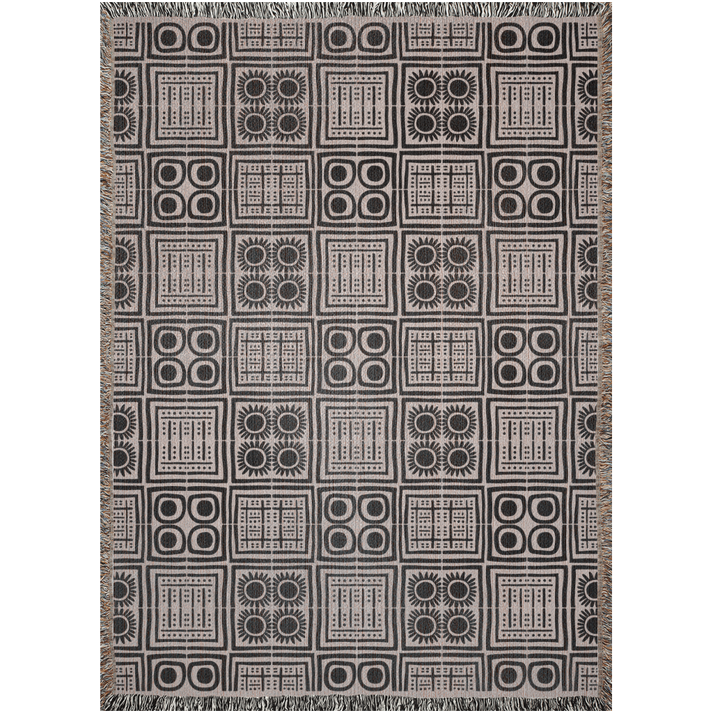 Geometric Patchwork Woven Cotton Blanket in Beige and Black