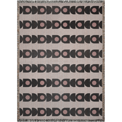 Blush and Charcoal Geometric Woven Throw Blanket