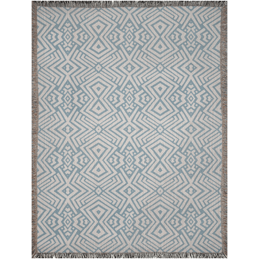 Chic Blue and White Geometric Cotton Knit Throw Blanket