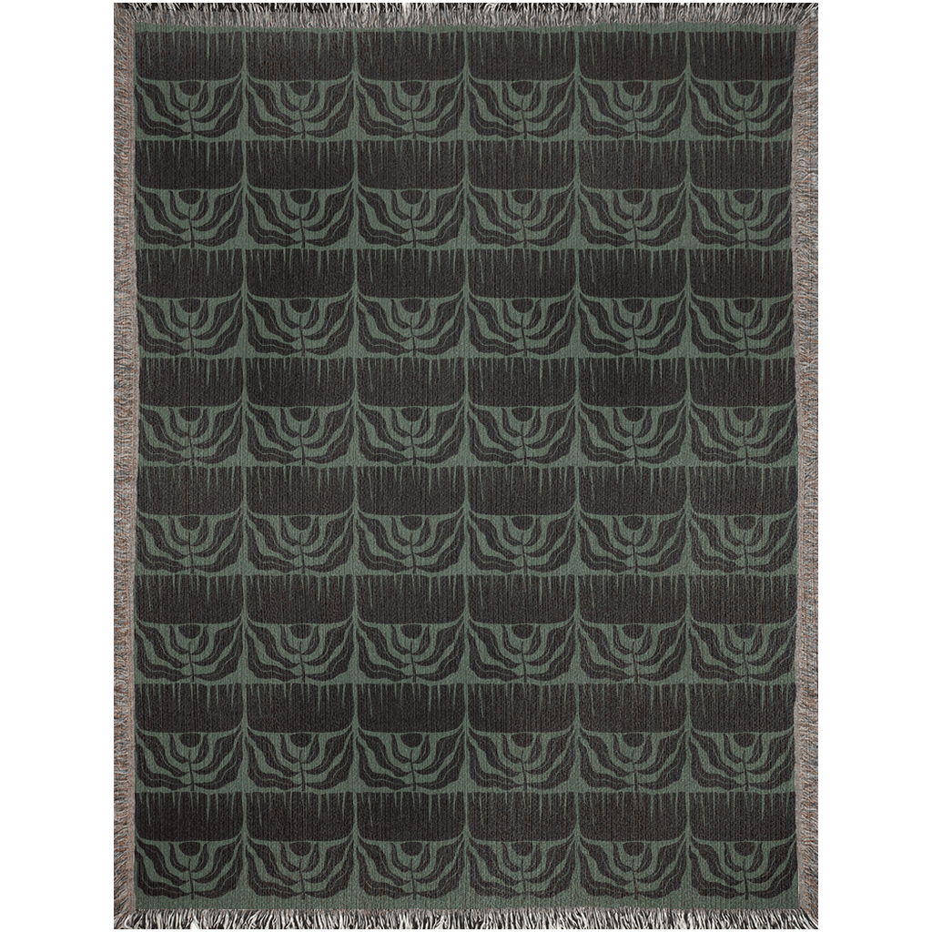 Green and Black Matisse Style Floral Woven Cotton Throw Blankets - Taylor Bassam