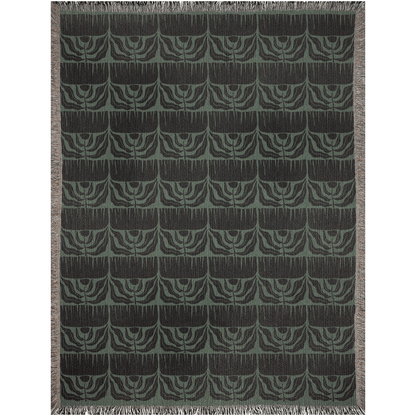 Green and Black Matisse Style Floral Woven Cotton Throw Blankets - Taylor Bassam