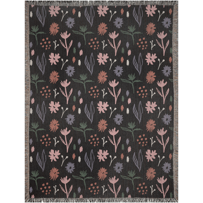Dark Multicolor Modern Boho Floral Woven Cotton Throw Blankets