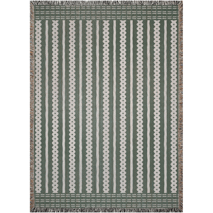 Striped Woven Cotton Blanket in Green and Beige