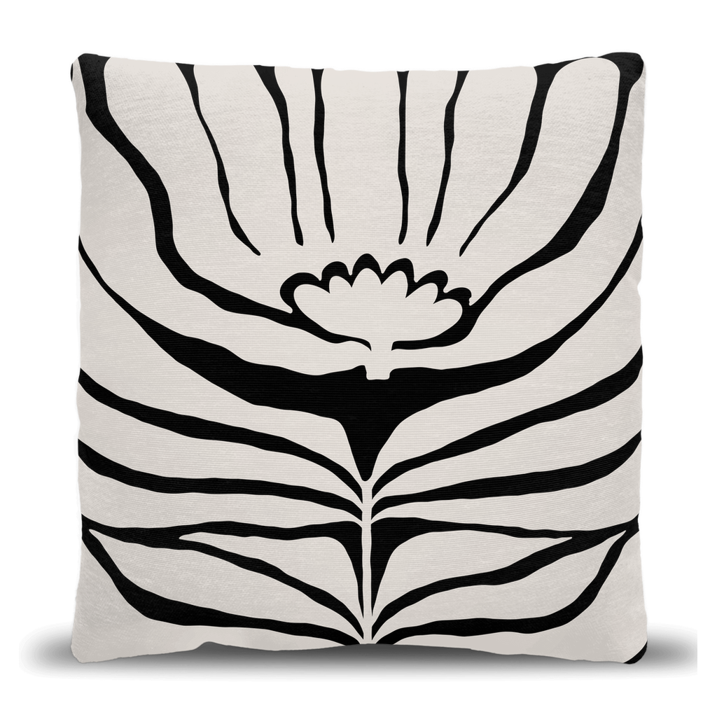 Black and Ivory Abstract Floral Woven Pillow