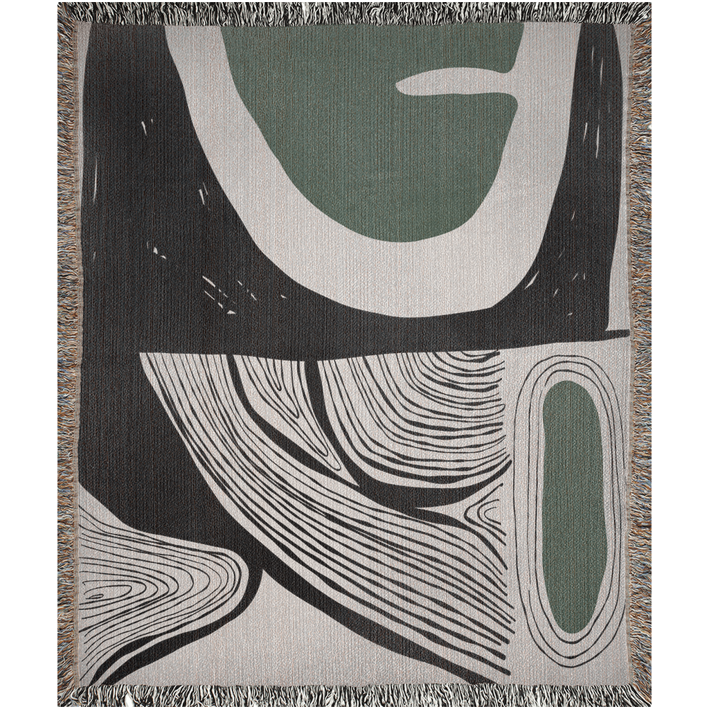 Abstract Black, Beige, and Green Modern Art Woven Blanket