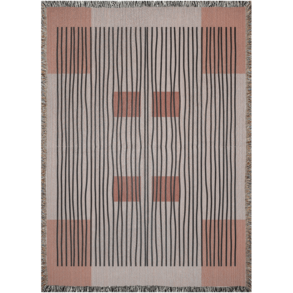 Linear Abstract Woven Cotton Blanket in Terracotta and Black