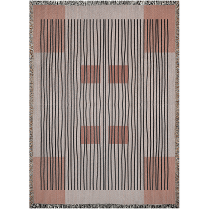 Linear Abstract Woven Cotton Blanket in Terracotta and Black