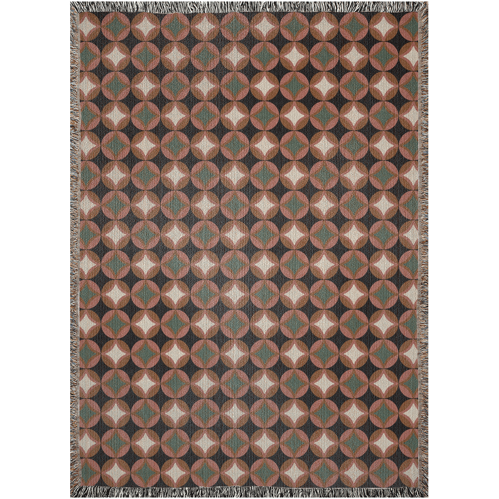 Burnt Orange and Green MCM Pattern Woven Cotton Throw Blankets