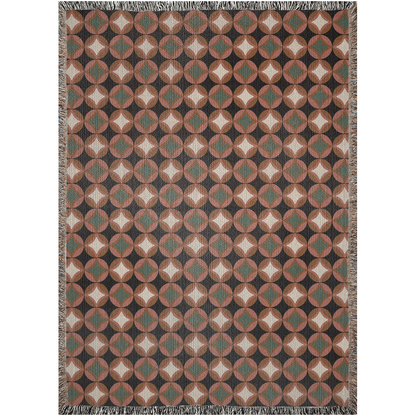 Burnt Orange and Green MCM Pattern Woven Cotton Throw Blankets