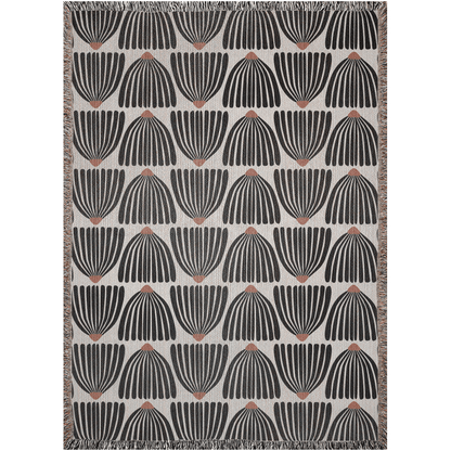 Mid Century Modern Black Flower Pattern Woven Cotton Throw Blankets - Taylor Bassam