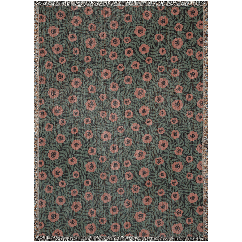 Dark Wildflower Meadow Woven Throw Blanket