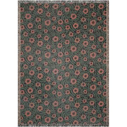 Dark Wildflower Meadow Woven Throw Blanket