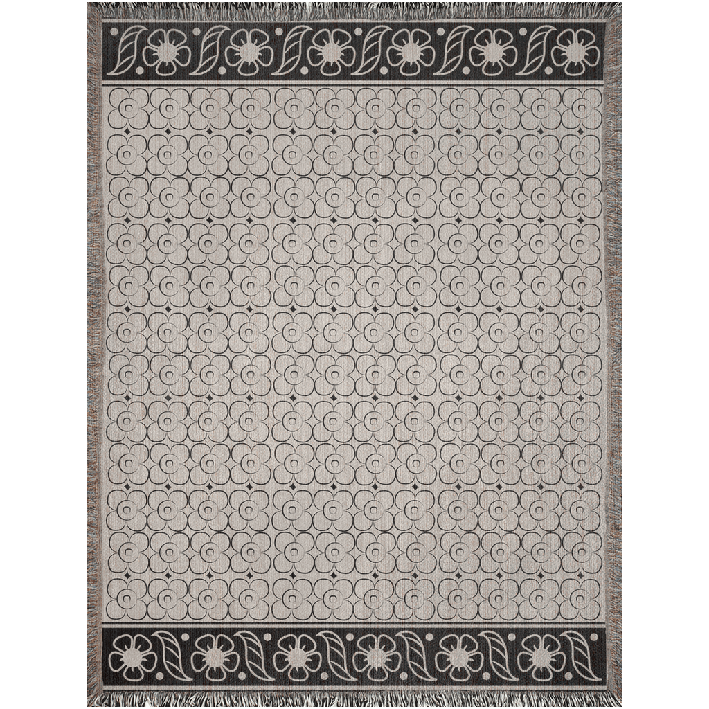 Batik Elegance: Black and Beige Woven Cotton Throw Blanket