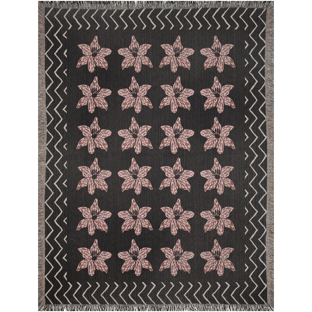 Black and Pink Contemporary Striped Flower Woven Blanket