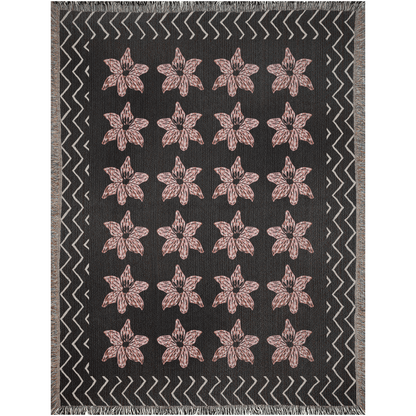 Black and Pink Contemporary Striped Flower Woven Blanket
