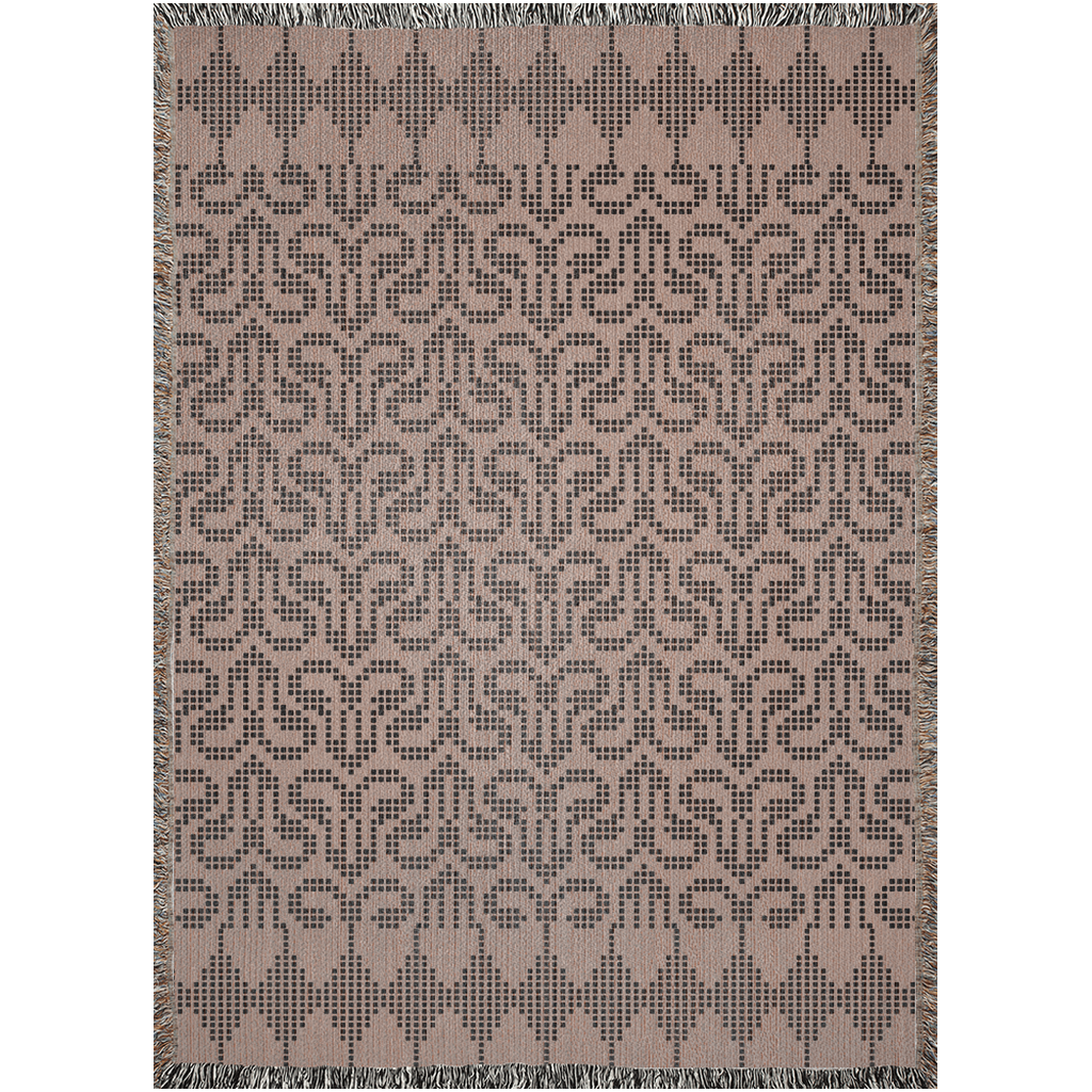 Batik Elegance: Beige and Black Woven Blanket