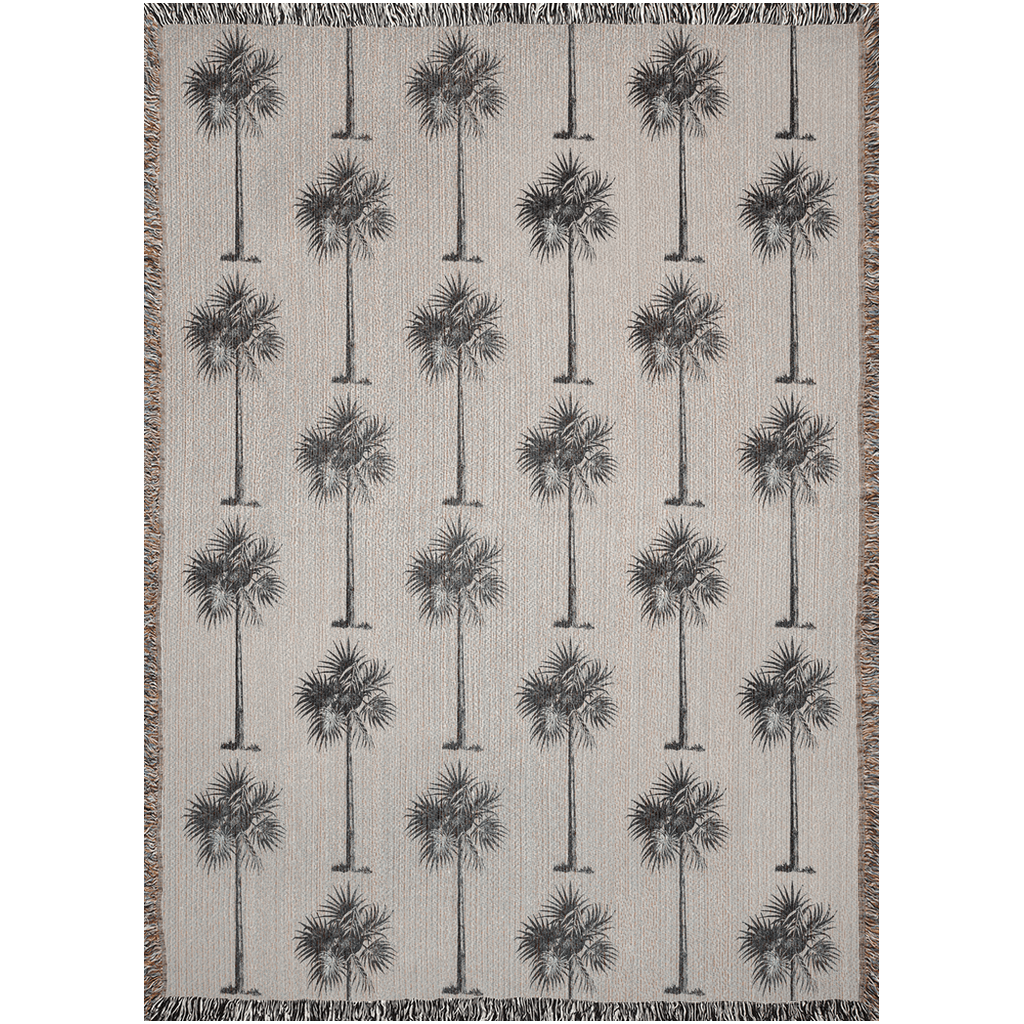 Black and Beige Vintage Palm Tree Woven Cotton Throw Blankets - Taylor Bassam