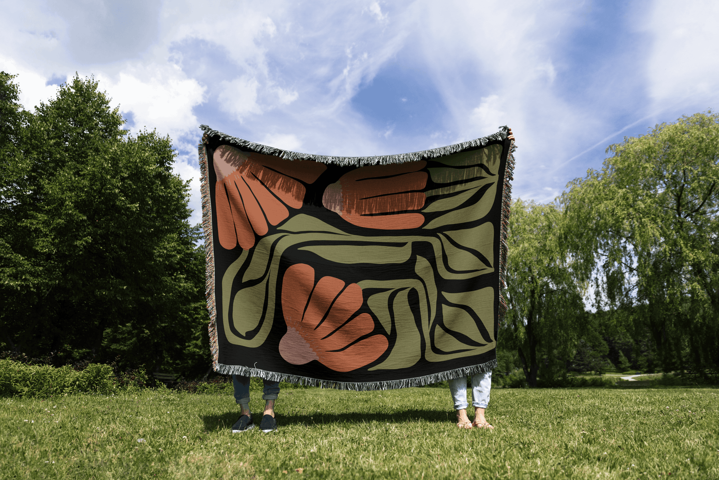 Nordic Folk Floral Statement Woven Blanket