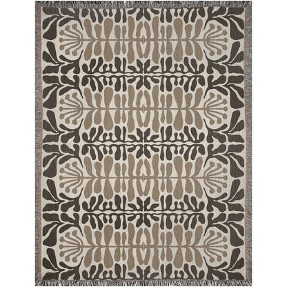Black And Beige Floral Ink Blot Matisse Woven Blankets