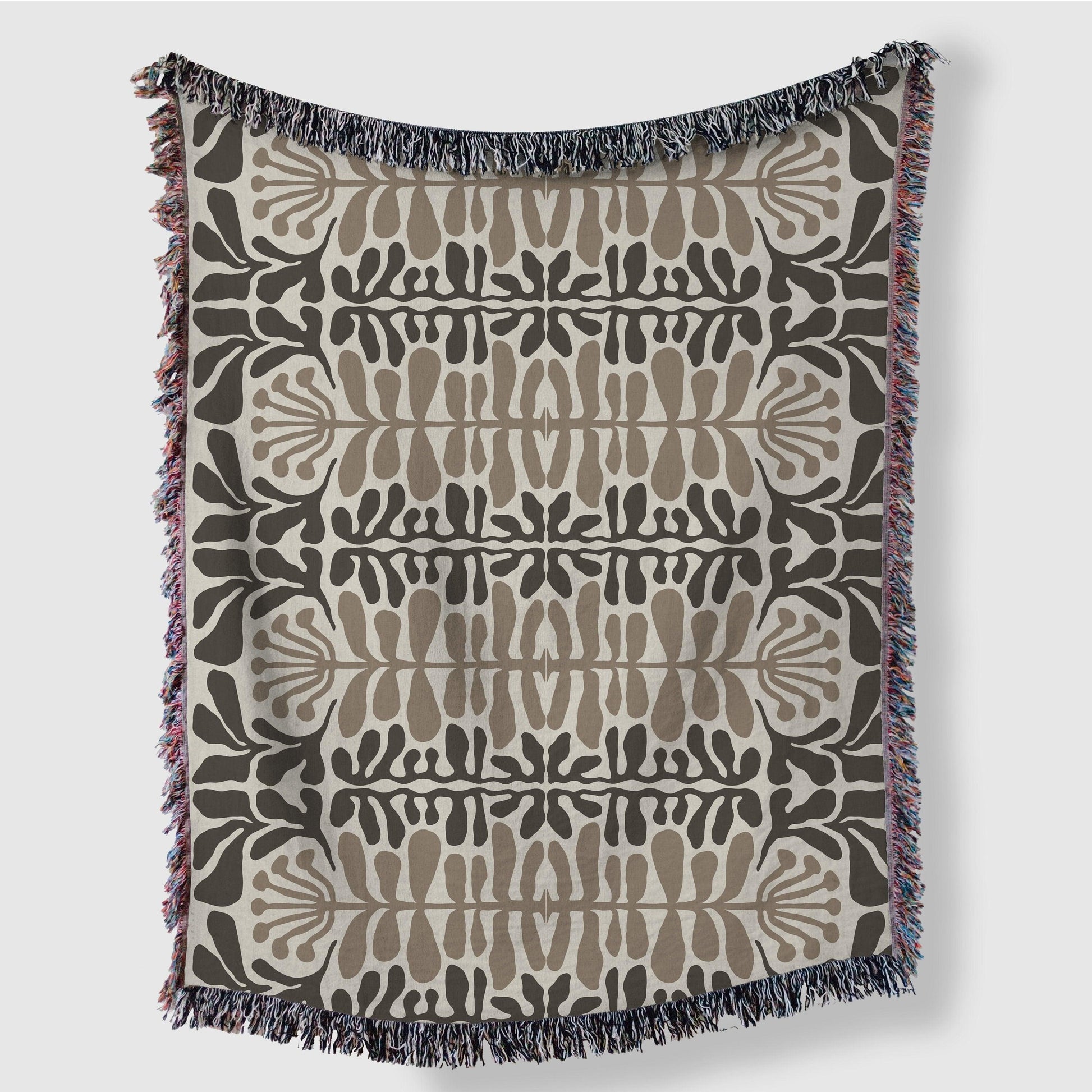 Black And Beige Floral Ink Blot Matisse Woven Blankets