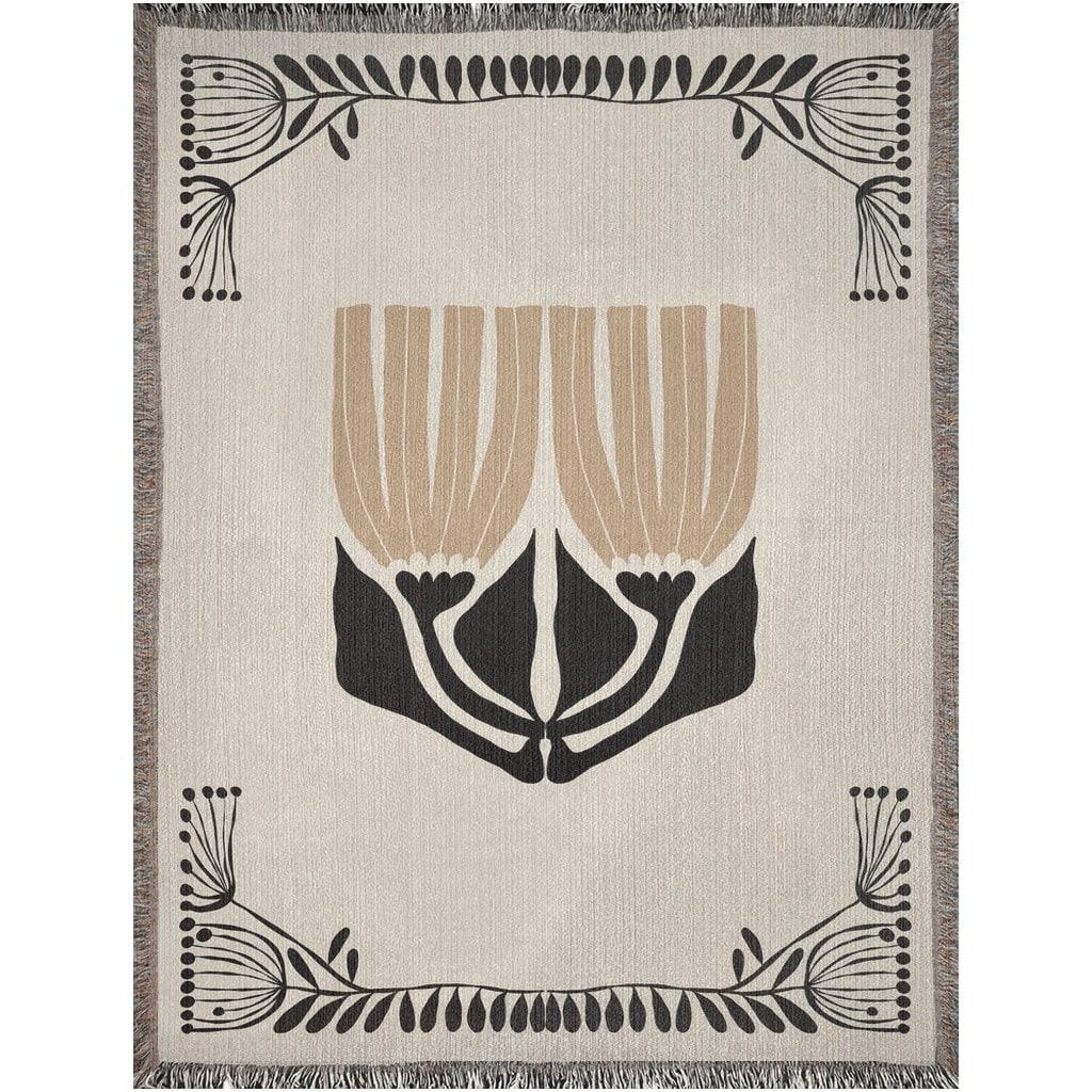 Beige And Black Matisse Framed Floral Woven Blankets