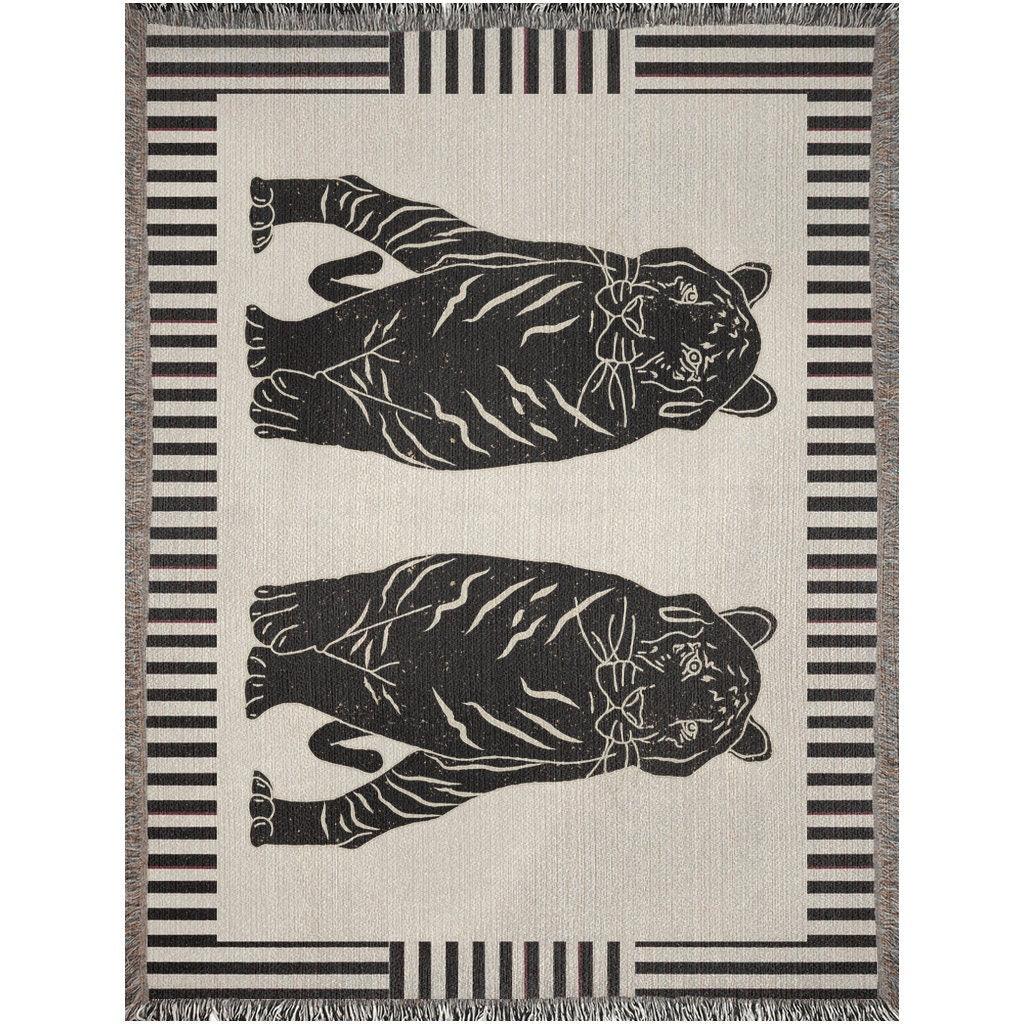 Black And White Striped Tiger Woven Blankets