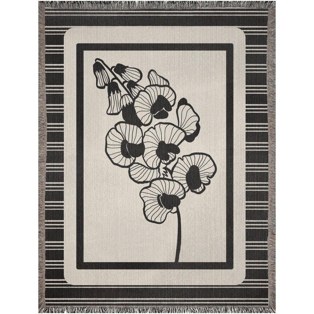 Black And White Floral Woven Blankets