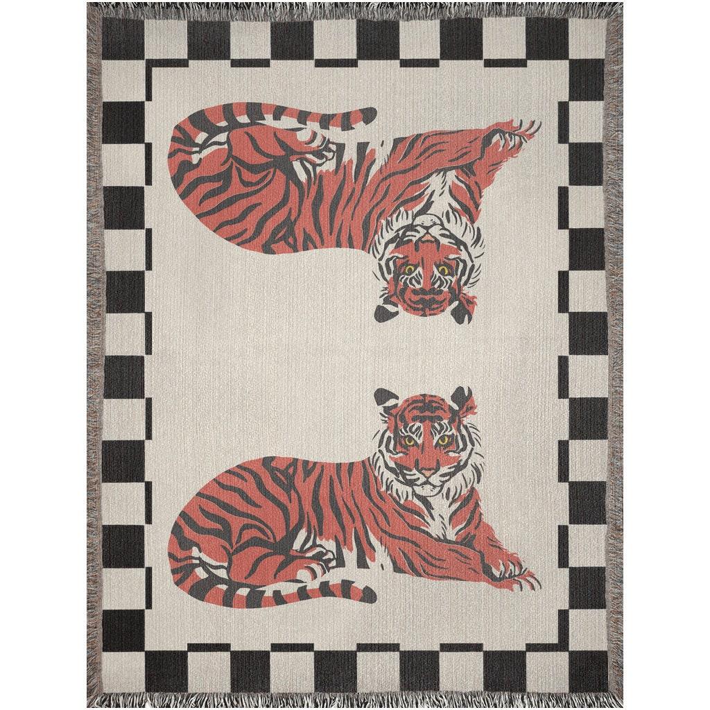 Checkered Pink Tiger Woven Blankets