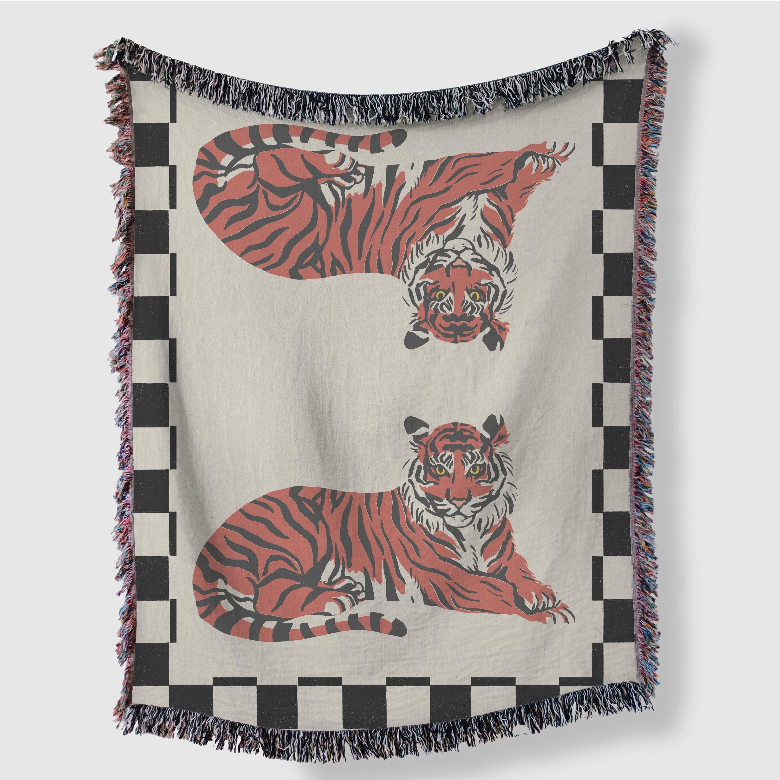 Pink Tiger Checkered Woven Throw Blanket Taylor Bassam