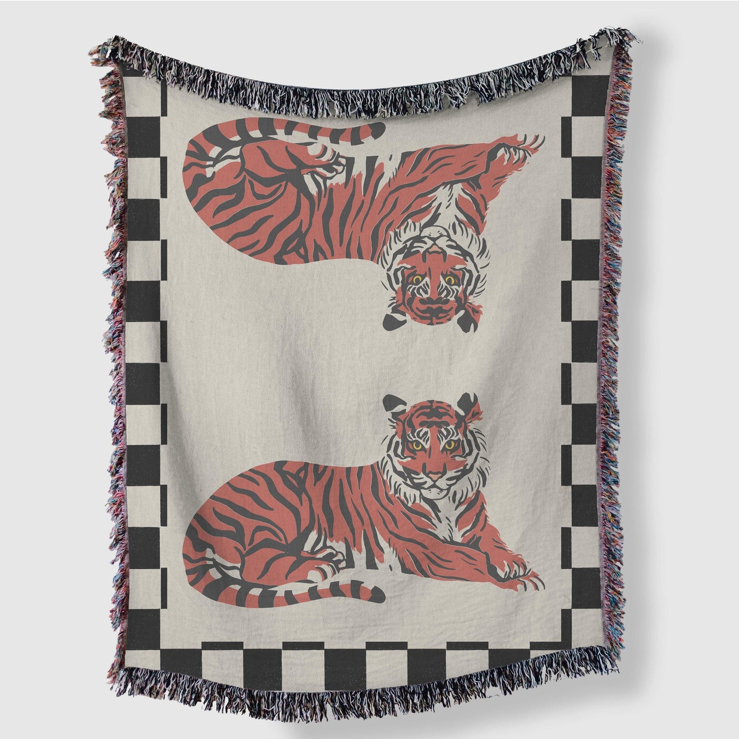 Checkered Pink Tiger Woven Blankets