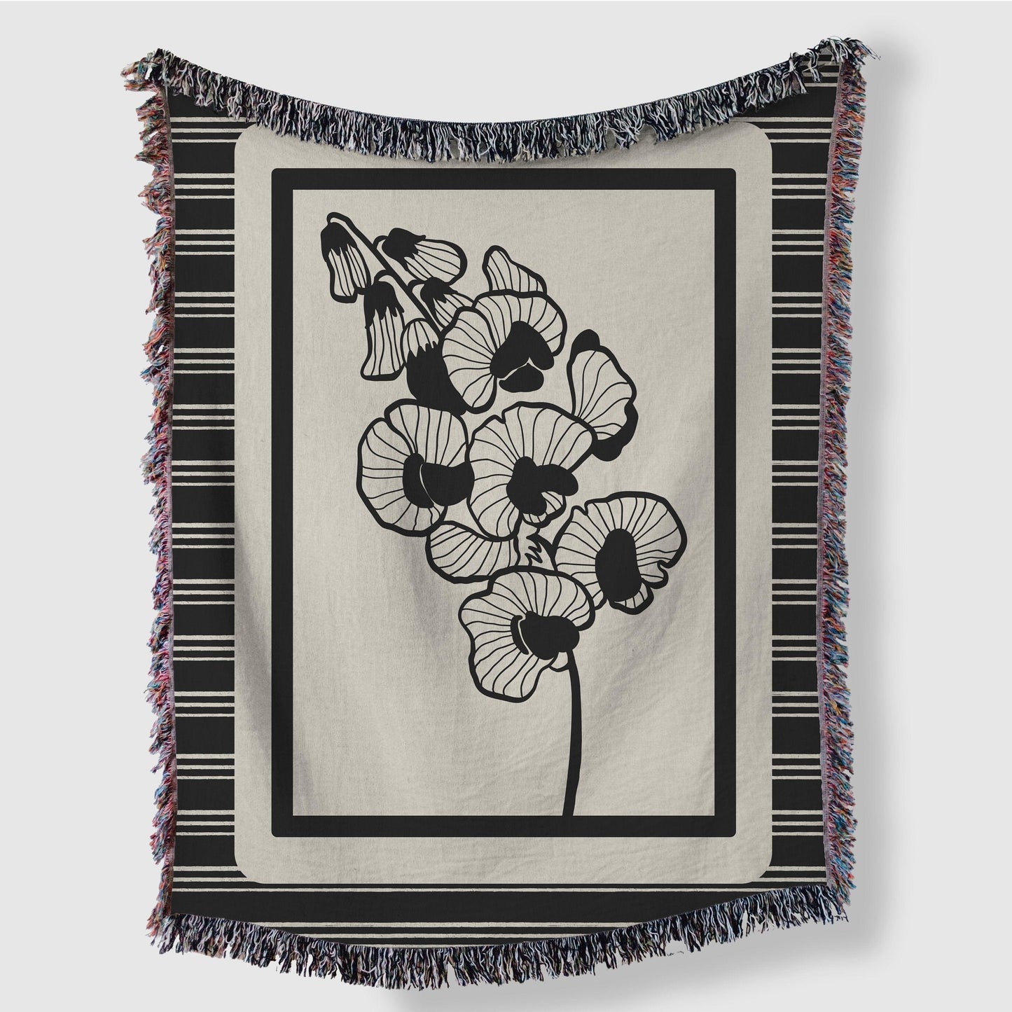 Black And White Floral Woven Blankets