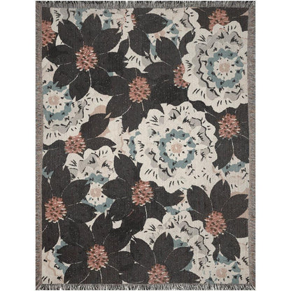 Black And Beige Floral Collage Woven Blankets