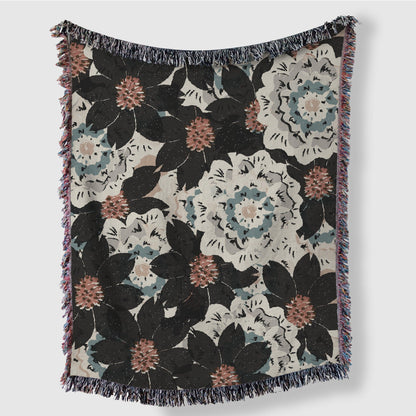Black And Beige Floral Collage Woven Blankets