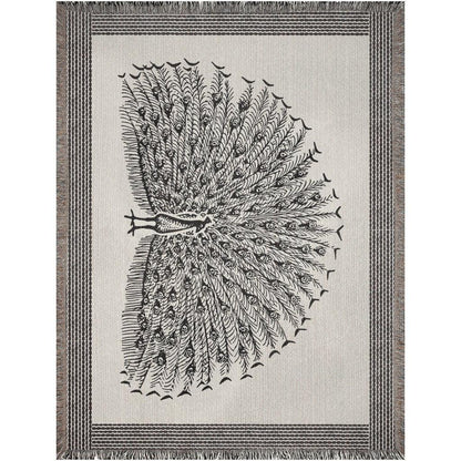 Black And Beige Peacock Woven Blankets