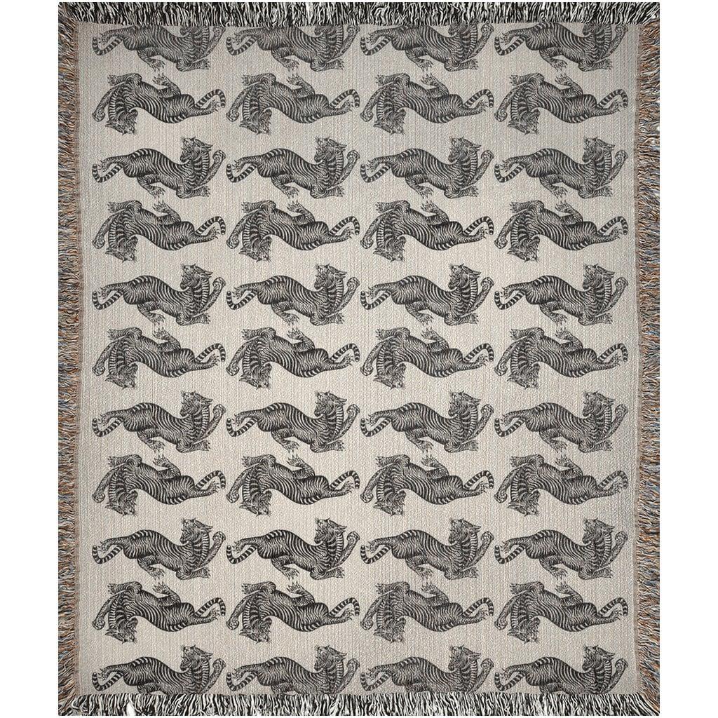 Beige And Black Vintage Tiger Woven Blankets