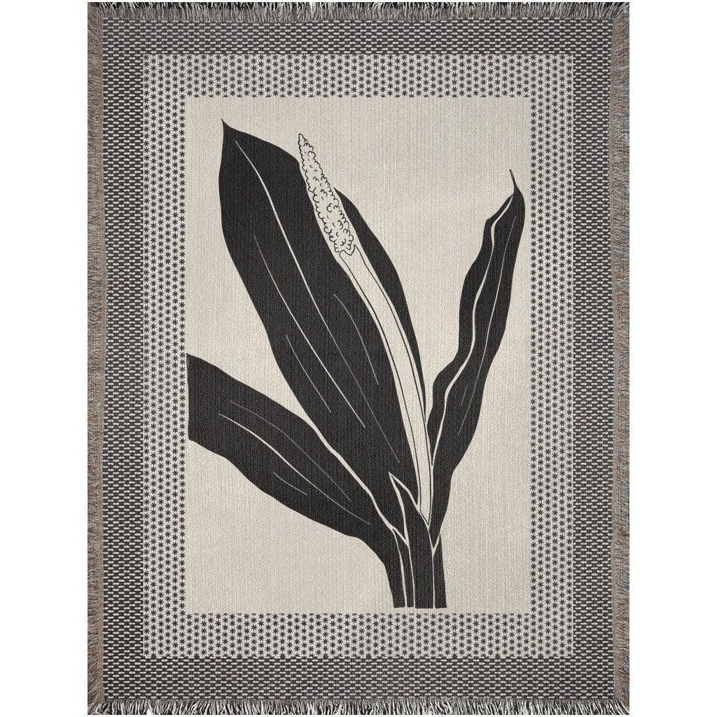 Framed Minimalist Black And Beige Floral Woven Blankets